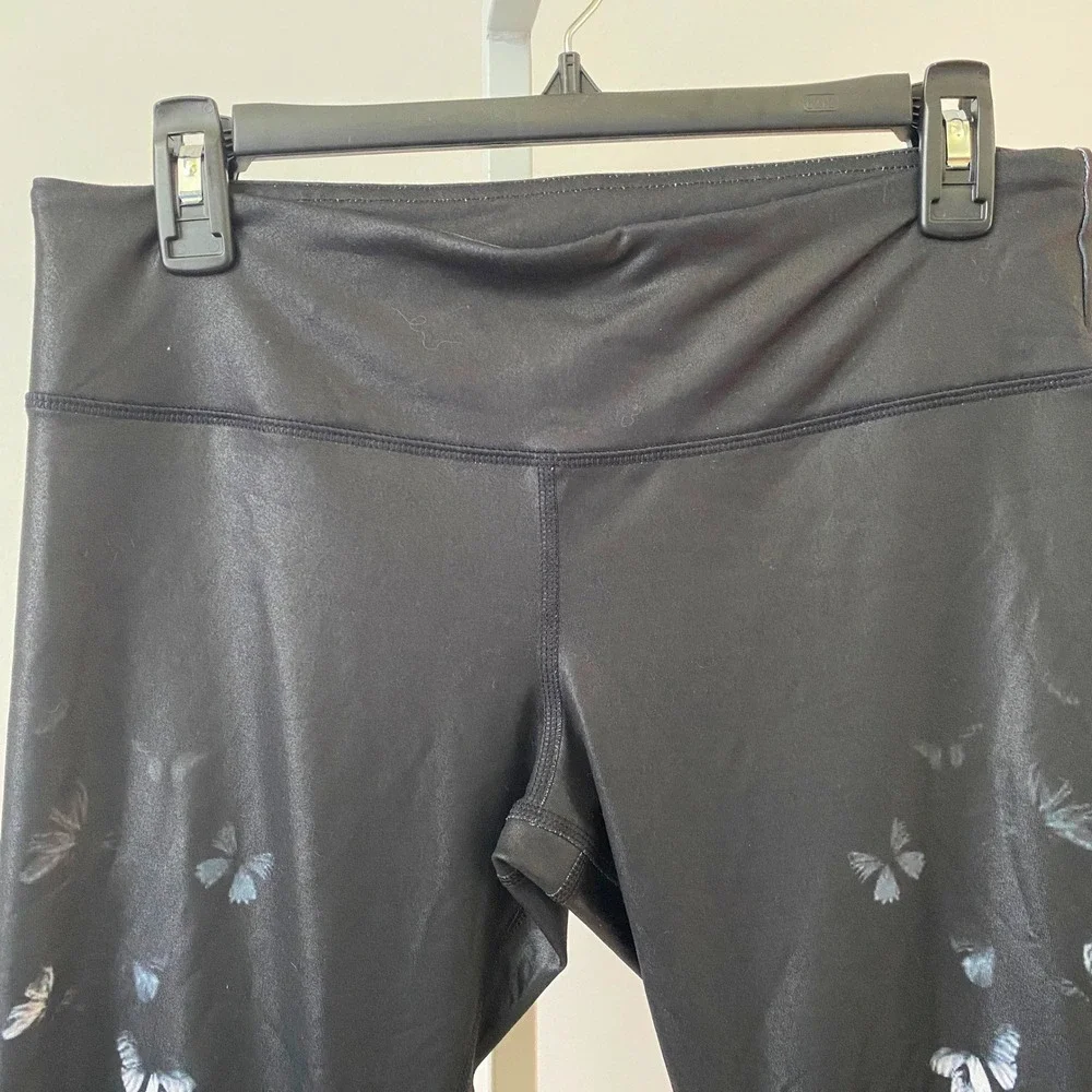 Alo Yoga sz L Black Butterfly Goddess Leggings Ribbed Mixed Media‎ Activewear